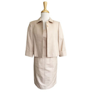 Calvin Klein Dress Blazer Coordinates Suit Set 100% Cotton Apricot Petite 2 NWD